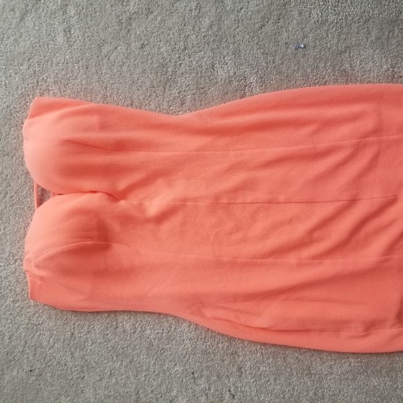 Neon Coral Strapless Fitted Summer Dress - Picture 3 of 3